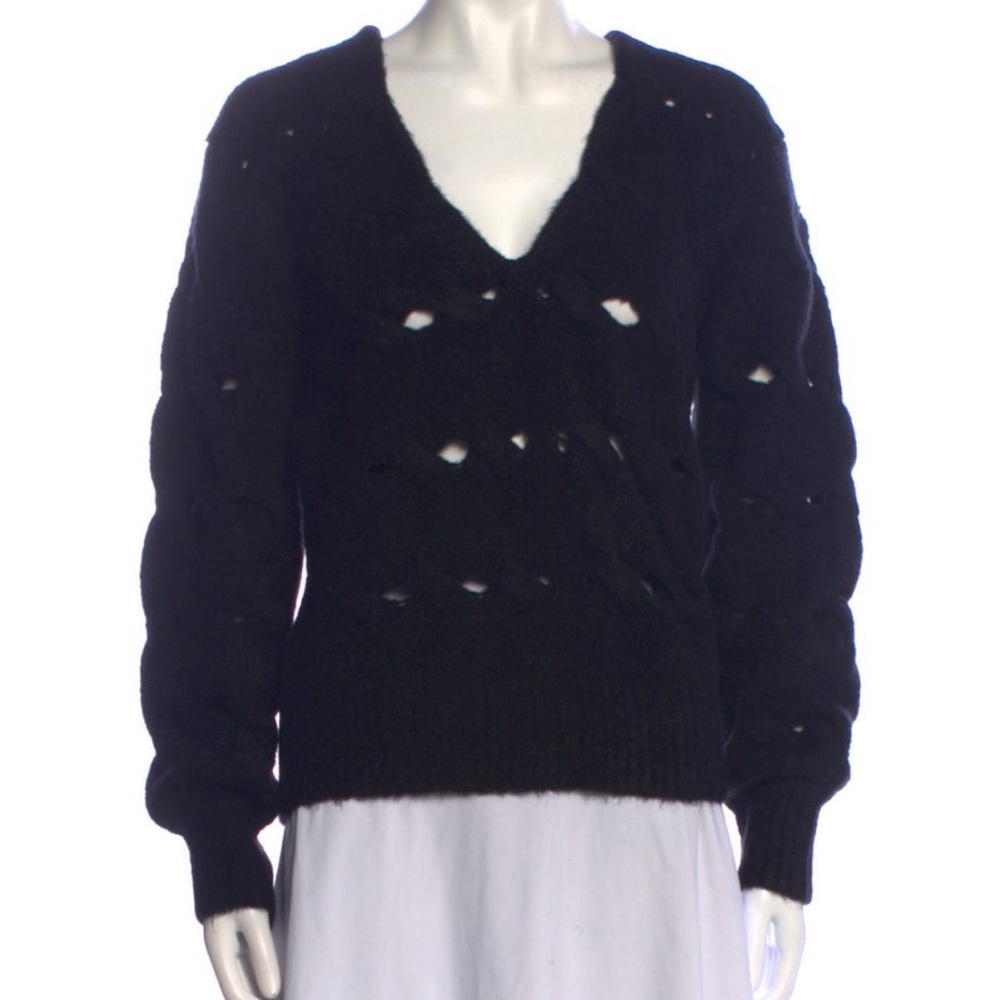 Joie Aaliya V-Neck Pullover Sweater Chunky Knit Black Sweater Size S, NWOT